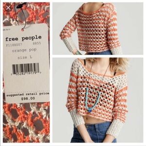Free People Orange and Cream Sweater